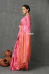 Tyohaar ~ Handloom Pure Cotton Saree With Sleek Border By Khadigram Cerified Weavers - Light Peach