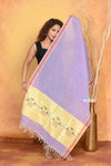 Mastaani ~ Handloom Pure Cotton Paithani Dupatta With Beautiful Handweave and Tassels ~ Purple