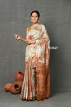 Tyohaar ~ Cotton Viscose Hand Dyed Saree With Sleek Border - Beige Brown