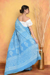 Mastaani ~ Handblock Printed Cotton Saree With Natural Dyes - Sky Blue