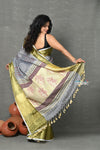 Tyohaar ~ Designed By VMI~ Handloom Pure Organic Natural Linen Saree - HandBlock Printed - Grey