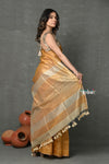 Tyohaar ~ Exclusive! Pure Cotton Handloom Saree By Khadigram Certified Weavers - Rust Orange