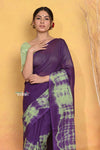 Mastaani ~ Tie & Dye Handloom Mul Cotton Saree - Purple Green