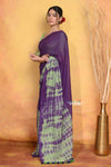 Mastaani ~ Tie & Dye Handloom Mul Cotton Saree - Purple Green