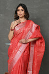 Tyohaar ~ Designed By VMI~ Handloom Pure Organic Natural Linen Saree - HandBlock Printed - Red