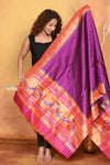 Mastaani ~ Handloom Pure Silk Muniya Border Brocade Paithani Dupatta With Beautiful Handweave and Tassels ~  Purplish Wine