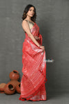 Tyohaar ~ Designed By VMI~ Handloom Pure Organic Natural Linen Saree - HandBlock Printed - Red