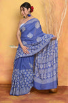 Mastaani ~ Pure Cotton Handblock Printed Saree - Blue