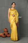 Tyohaar ~ Cotton Viscose Hand Dyed Saree With Handblock Print - Yellow Brown