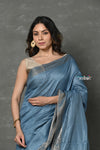 Tyohaar ~ Exclusive! Pure Cotton Handloom Saree By Khadigram Certified Weavers - Sapphire Blue