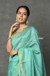 Tyohaar ~ Exclusive! Pure Cotton Handloom Saree By Khadigram Certified Weavers - Sea Green