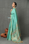 Tyohaar ~ Exclusive! Pure Cotton Handloom Saree By Khadigram Certified Weavers - Sea Green