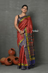 Tyohaar ~ Pure Tussar Silk Handloom with Kalamkari Print by Khadigram Certified Weavers ~ Red