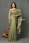 Tyohaar ~ Exclusive! Pure Cotton Handloom Saree By Khadigram Certified Weavers - Sage Green