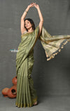 Tyohaar ~ Exclusive! Pure Cotton Handloom Saree By Khadigram Certified Weavers - Sage Green