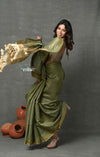 Tyohaar ~ Exclusive! Pure Cotton Handloom Saree By Khadigram Certified Weavers - Sage Green