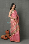 Tyohaar ~ Exclusive! Cotton By Silk Handloom Saree By Khadigram Certified Weavers - Sage Pink