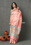 Tyohaar ~ Pure Dupion Silk Saree with Geometric Weave ~ Peach