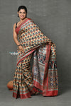 Tyohaar ~ Pure Handloom Tussar Silk with Kalamkari Print by Khadigram Certified Weaver ~ Beige Red