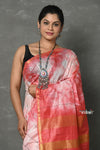 Tyohaar ~ Designer! Cotton Viscose Hand Dyed Saree With Sleek Border - White Red