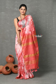  Tyohaar ~ Designer! Cotton Viscose Hand Dyed Saree With Sleek Border - White Red