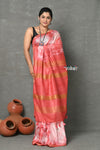 Tyohaar ~ Designer! Cotton Viscose Hand Dyed Saree With Sleek Border - White Red