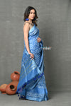 Tyohaar ~ Designed By VMI~ Handloom Pure Organic Natural Linen Silk Saree with All Over Batik Print ~ Powder Blue