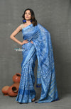 Tyohaar ~ Designed By VMI~ Handloom Pure Organic Natural Linen Silk Saree with All Over Batik Print ~ Powder Blue