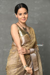 Tyohaar ~ Exclusive! Banarasi Handloom Crushed Pure Tissue Silk Saree ~ Copper