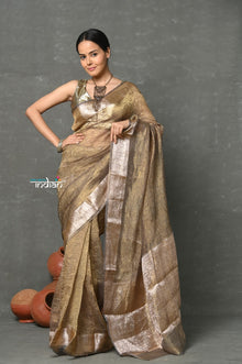  Tyohaar ~ Exclusive! Banarasi Handloom Crushed Pure Tissue Silk Saree ~ Copper