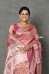 Tyohaar ~ Exclusive! Banarasi Handloom Crushed - Pure Tissue Silk Saree ~ Soft Pink