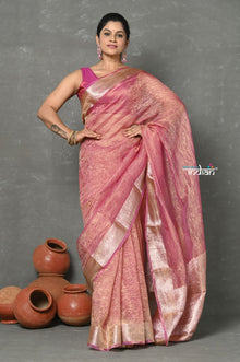  Tyohaar ~ Exclusive! Banarasi Handloom Crushed - Pure Tissue Silk Saree ~ Soft Pink