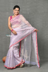 Tyohaar ~ Handloom Pure Cotton Silk Saree With Trendy Stripes - Pretty Lavender