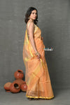 Tyohaar ~ Handloom Pure Cotton Silk Saree With Trendy Stripes - Peach