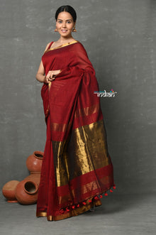  Tyohaar ~ Designer! High Quality Pure Mul Cotton Handloom Saree - Maroon