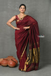 Tyohaar ~ Designer! High Quality Pure Mul Cotton Handloom Saree - Dark Maroon