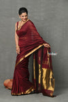 Tyohaar ~ Designer! High Quality Pure Mul Cotton Handloom Saree - Dark Maroon