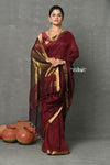 Tyohaar ~ Designer! High Quality Pure Mul Cotton Handloom Saree - Dark Maroon