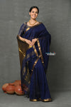 Tyohaar ~ Designer! High Quality Pure Mul Cotton Handloom Saree - Dark Blue