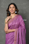 Tyohaar ~ Exclusive! Pure Cotton Handloom Saree By Khadigram Certified Weavers - Purple Pink