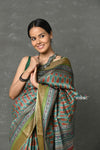 Tyohaar - Pure Handloom Tussar Silk with Kalamkari Print by Khadigram Certified Weavers ~ Green