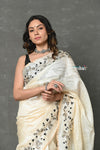 Tyohaar ~ Pure Handloom Tussar Silk with Hand Embroidery by Khadigram Certified Weavers ~ White