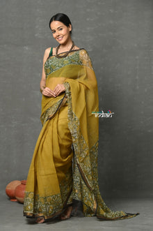  Tyohaar ~ Pure Kota Cotton Handblock Printed - Olive Yellow