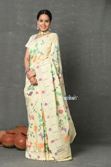  Tyohaar ~ Premium Signature! Masterpiece Handloom All Over Pure Cotton Paithani Saree - Off-white