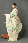 Tyohaar ~ Premium Signature! Masterpiece Handloom All Over Pure Cotton Paithani Saree - Off-white