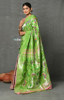  Tyohaar ~ Designer - Masterpiece Handloom All Over Zari Pure Silver Zari Silk Paithani Saree in Green