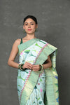 Premium! Masterpiece Handloom Powder Blue All Over Pure Cotton Paithani Saree (3 months weaving)