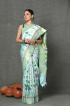 Premium! Masterpiece Handloom Powder Blue All Over Pure Cotton Paithani Saree (3 months weaving)