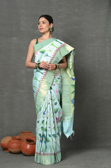  Premium! Masterpiece Handloom Powder Blue All Over Pure Cotton Paithani Saree (3 months weaving)