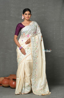  Tyohaar ~ Pure Tussar with Hand Embroidery by Khadigram Certified Weavers ~ Saadhgi